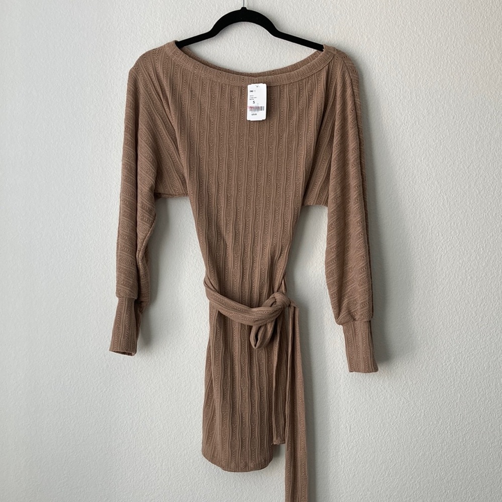 NEW - Mocha Beige Tan Belted Dress - Size S